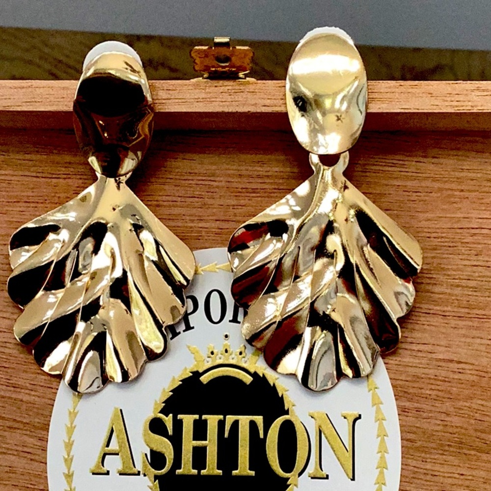 Pair of Leave Gold Earrings. 3 inch drop. Light weight.
